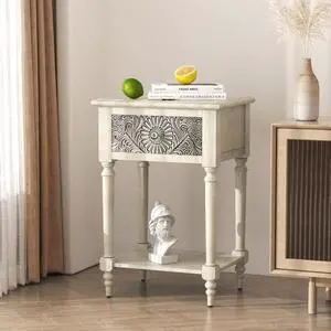SUNBURY Vintage Nightstand with Drawer, Wood Small Bedside Table with Open Shelf, Shabby Accent End Side Table for Living Room, Bedroom SUNBURY Vintage Nightstand with Drawer, Wood Small Bedside Table with Open Shelf, Shabby Accent End Side Table for Living Room, Bedroom