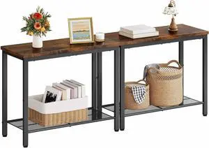 Hoctieon 2 Tier End Table, Sofa Side Table, Narrow Side Table with Storage, Slim Nightstand for Small Spaces, Metal Frame, for Living Room, Bedroom, Sofa Couch, Hall, Rustic Brown, 2 Set Hoctieon 2 Tier End Table, Sofa Side Table, Narrow Side Table with Storage, Slim Nightstand for Small Spaces, Metal Frame, for Living Room, Bedroom, Sofa Couch, Hall, Rustic Brown, 2 Set