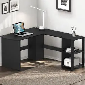 SHW 51 x 51 L-Shaped Home Office Wood Corner Desk with Storage, Black SHW 51 x 51 L-Shaped Home Office Wood Corner Desk with Storage, Black
