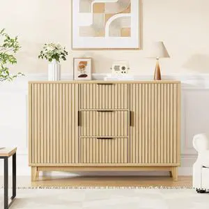 47.2" W Storage Cabinet with 3 Drawers, Fluted Buffet Cabinet with Storage 47.2" W Storage Cabinet with 3 Drawers, Fluted Buffet Cabinet with Storage