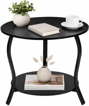 Small Round Coffee Table with Open Storage,23" 2-Tier Coffee Side Tables for Small Space, Accent Center Table Circle Sofa End Table with Wooden Table Top for Living Room Bedroom Apartment,Black Small Round Coffee Table with Open Storage,23" 2-Tier Coffee Side Tables for Small Space, Accent Center Table Circle Sofa End Table with Wooden Table Top for Living Room Bedroom Apartment,Black