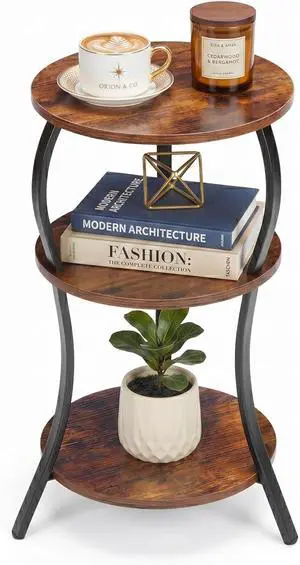YEAKOO Vintage Small Round Side Table,3-Tier End Table for Small Spaces YEAKOO Vintage Small Round Side Table,3-Tier End Table for Small Spaces