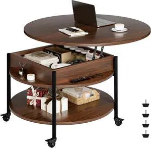 FABATO Small Round Lift Top Coffee Table with Wheels and Storage, Espresso FABATO Small Round Lift Top Coffee Table with Wheels and Storage, Espresso