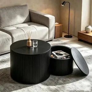 Round Nesting Coffee Table Set of 2, 19.17Wood Side Tables with Storage Round Nesting Coffee Table Set of 2, 19.17Wood Side Tables with Storage