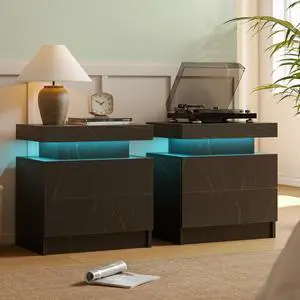 Nightstands Set of 2 with 2 Wood Drawers Modern LED Night Stand for Bedroom Nightstands Set of 2 with 2 Wood Drawers Modern LED Night Stand for Bedroom