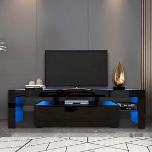 Black TV Stand with 2 Storage and 3 Open Shelves High Gloss LED TV, TV Entertainment Center TV Console Media Gaming TV Table Stands for Up 50 to 70 Inch Black TV Stand with 2 Storage and 3 Open Shelves High Gloss LED TV, TV Entertainment Center TV Console Media Gaming TV Table Stands for Up 50 to 70 Inch