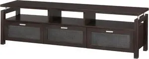 ioHOMES YNJ-1433-5 Vintner Contemporary TV Stand with 3 Open Shelves, Media TV Console Stand with 3 Storage Glass Front Compartments, 70", Espresso ioHOMES YNJ-1433-5 Vintner Contemporary TV Stand with 3 Open Shelves, Media TV Console Stand with 3 Storage Glass Front Compartments, 70", Espresso