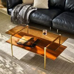 Saint Mossi Tadio Double Layer Glass Coffee Table for Living Room, Brown Glass & Coffee Brown MDF Bottom Shelf Saint Mossi Tadio Double Layer Glass Coffee Table for Living Room, Brown Glass & Coffee Brown MDF Bottom Shelf