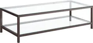 Coaster Home Furnishings - Trini - Rectangular Coffee Table with Metal Frame, Clear Glass Surface and Lower Shelf - Living Room - 57-Inch - Black Nickel - 720228 Coaster Home Furnishings - Trini - Rectangular Coffee Table with Metal Frame, Clear Glass Surface and Lower Shelf - Living Room - 57-Inch - Black Nickel - 720228