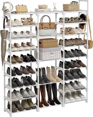 WOWLIVE 9 Tier 3-Column Shoe Rack, 50-55 Pairs Stackable White WOWLIVE 9 Tier 3-Column Shoe Rack, 50-55 Pairs Stackable White