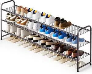 KEETDY Long 3 Tier Shoe Rack for Closet Wide Shoe Storage Organizer Stackable Metal Shoe Shelf for 24 Pairs Men Sneakers with Wire Grid for Closet Floor, Bedroom, Entryway, Bronze KEETDY Long 3 Tier Shoe Rack for Closet Wide Shoe Storage Organizer Stackable Metal Shoe Shelf for 24 Pairs Men Sneakers with Wire Grid for Closet Floor, Bedroom, Entryway, Bronze