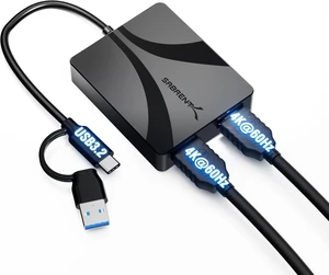 SABRENT USB Type-C/A to Dual HDMI Adapter, 4K@60Hz, Extended & Mirror Modes, Alt Mode + DisplayLink Compatible, Stereo/5.1 Audio, HDCP Support, Aluminum Housing, Plug & Play, (DA-CA2H) SABRENT USB Type-C/A to Dual HDMI Adapter, 4K@60Hz, Extended & Mirror Modes, Alt Mode + DisplayLink Compatible, Stereo/5.1 Audio, HDCP Support, Aluminum Housing, Plug & Play, (DA-CA2H)