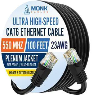 MONK CABLES | CAT6 Ethernet Cable | Plenum Rated | UTP, 23AWG, 550MHz | DSX-8000 Certified | Most Certified Cable of The Whole Market (Black, 100ft) MONK CABLES | CAT6 Ethernet Cable | Plenum Rated | UTP, 23AWG, 550MHz | DSX-8000 Certified | Most Certified Cable of The Whole Market (Black, 100ft)