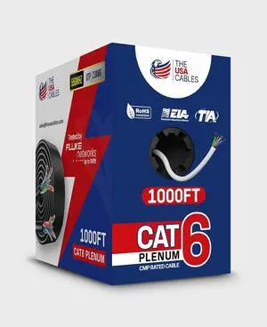 Cat6 Plenum Cable 1000FT DSX-8000 Certified | 0.58mm Solid Conductor | High Speed 10Gbps Ethernet Cable | Premium Networking Wire for Home, Office & Commercial Installations - White Cat6 Plenum Cable 1000FT DSX-8000 Certified | 0.58mm Solid Conductor | High Speed 10Gbps Ethernet Cable | Premium Networking Wire for Home, Office & Commercial Installations - White