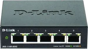D-Link DGS-1100-05V2 Managed Smart Switch, 5 Gigabit Ports, VLAN Support, Layer 2 Functionality, QoS, 802.3az EEE, Fanless D-Link DGS-1100-05V2 Managed Smart Switch, 5 Gigabit Ports, VLAN Support, Layer 2 Functionality, QoS, 802.3az EEE, Fanless