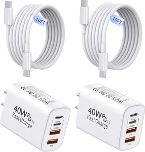 40W iPhone 17 16 Charger 2Pack USB C Charger Phone Chargers 4Port USB-A USBC Charger Block with 10FT USB C Cable Cord for iPhone 17 Pro Max/17 Air/16 ProMax/16/15/ AirPods 40W iPhone 17 16 Charger 2Pack USB C Charger Phone Chargers 4Port USB-A USBC Charger Block with 10FT USB C Cable Cord for iPhone 17 Pro Max/17 Air/16 ProMax/16/15/ AirPods