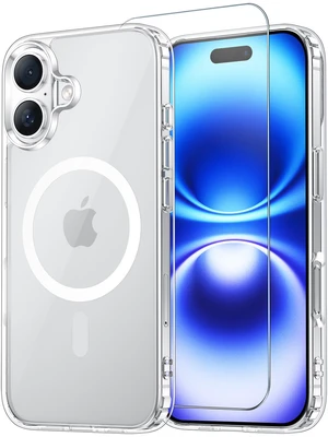 for iPhone 16 Case with Screen Protector Clear | Compatible with Magsafe, Anti-Yellowing, Military-Grade Protection, Shockproof Slim Magnetic Phone Case,6.1" for iPhone 16 Case with Screen Protector Clear | Compatible with Magsafe, Anti-Yellowing, Military-Grade Protection, Shockproof Slim Magnetic Phone Case,6.1"