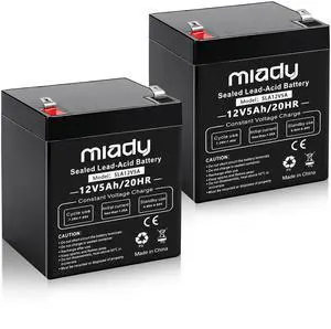 12V 5Ah Rechargeable Sealed Lead Acid Battery (2 Packs) 12V 5Ah Rechargeable Sealed Lead Acid Battery (2 Packs)