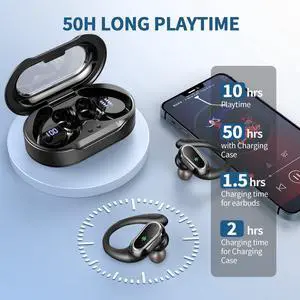 Wireless Earbuds, 2026 Bluetooth 5.4 Headphones Sport, 65Hrs HiFi Stereo Deep Bass Over-Ear buds with ENC Noise Cancelling Mic, IP7 Waterproof & LED Display Earphones with Earhooks for Workout/Running Wireless Earbuds, 2026 Bluetooth 5.4 Headphones Sport, 65Hrs HiFi Stereo Deep Bass Over-Ear buds with ENC Noise Cancelling Mic, IP7 Waterproof & LED Display Earphones with Earhooks for Workout/Running