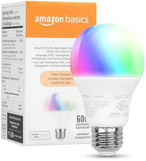 Smart A19 LED Light Bulb, Color Changing, 9W (60W Equivalent), 800LM, Works with Alexa Only, WiFi 2.4 GHz, No Hub Required, Mood Lighting, Energy Efficient, 1-Pack Smart A19 LED Light Bulb, Color Changing, 9W (60W Equivalent), 800LM, Works with Alexa Only, WiFi 2.4 GHz, No Hub Required, Mood Lighting, Energy Efficient, 1-Pack