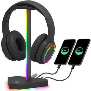 RGB Headphones Stand with 1 USB-C Data Transmission& 3 Type-C Charging Port, Desk Gaming Headset Holder with 7 Light Modes and Non-Slip Rubber Base (Black) RGB Headphones Stand with 1 USB-C Data Transmission& 3 Type-C Charging Port, Desk Gaming Headset Holder with 7 Light Modes and Non-Slip Rubber Base (Black)
