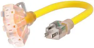1 FT 12/3 Gauge Outdoor Extension Cord with Multiple Outlets Light Indicator, Flexible Weatherproof 3 Outlet Heavy Duty Extension Cord Waterproof Yellow, 15A 1875W 12AWG SJTW, ETL Listed 1 FT 12/3 Gauge Outdoor Extension Cord with Multiple Outlets Light Indicator, Flexible Weatherproof 3 Outlet Heavy Duty Extension Cord Waterproof Yellow, 15A 1875W 12AWG SJTW, ETL Listed