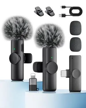 Wireless Microphone for iPhone iPad and Android Phone, 2 Pack Wireless Lavalier Lapel Mic with Noise Reduction, Plug and Play Mini Microphone for Video Recording Interview Podcast YouTube TikTok Vlog Wireless Microphone for iPhone iPad and Android Phone, 2 Pack Wireless Lavalier Lapel Mic with Noise Reduction, Plug and Play Mini Microphone for Video Recording Interview Podcast YouTube TikTok Vlog