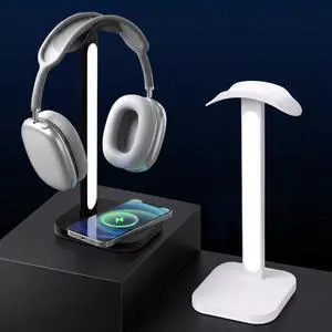 3 in 1 Gaming Headphone Stand with Wireless Charger, Desktop Headset Holder Hanger Rack, Wireless Charging Station Compatible for iPhone Series, PS5, Xbox, PC Gaming Desk Accessories, White 3 in 1 Gaming Headphone Stand with Wireless Charger, Desktop Headset Holder Hanger Rack, Wireless Charging Station Compatible for iPhone Series, PS5, Xbox, PC Gaming Desk Accessories, White