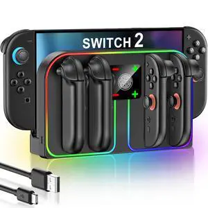 Charging Dock Compatible with Nintendo Switch 2 (2025) for Joycon Controller, 4 in 1 Joypad Charger with Magnetic Design, Switch 2 Joy Con Fast Chagre Stand Station with USB C Cable Charging Dock Compatible with Nintendo Switch 2 (2025) for Joycon Controller, 4 in 1 Joypad Charger with Magnetic Design, Switch 2 Joy Con Fast Chagre Stand Station with USB C Cable