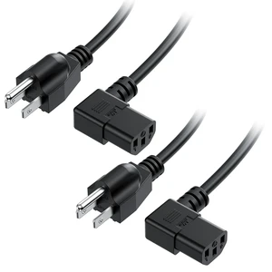 2-Pack 16 AWG Right Angle Power Cord, 6ft, Black 1625W, IEC C13, Low-Profile 90-Degree Plug, SJT Jacket 2-Pack 16 AWG Right Angle Power Cord, 6ft, Black 1625W, IEC C13, Low-Profile 90-Degree Plug, SJT Jacket
