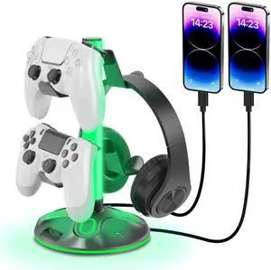RGB Headphone Stand for Desk, Innovative Headset Stand with 9 Light Modes - Controller Holder with USB Charging and Type-c Port, Gamepad Earphone Accessories (Black) RGB Headphone Stand for Desk, Innovative Headset Stand with 9 Light Modes - Controller Holder with USB Charging and Type-c Port, Gamepad Earphone Accessories (Black)