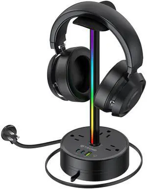 Headphone Stand with PD 20W USB C Charger, RGB Gaming Headset Holder | 3 AC Outlets Extension, 5ft Retractable Power Strip Suitable for Gamer Desktop Table Game Earphone Accessories Gift Headphone Stand with PD 20W USB C Charger, RGB Gaming Headset Holder | 3 AC Outlets Extension, 5ft Retractable Power Strip Suitable for Gamer Desktop Table Game Earphone Accessories Gift