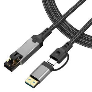 2-IN-1 Ethernet to USB A/C Cable Adapter, USB 3.0 to Ethernet Cable - 6.6FT, USB C to RJ45 Gigabit Network Adapter for Laptop, Compatible with MacBook/Surface/iPad Pro/Phone, Windows 11/10/8/7, Mac OS 2-IN-1 Ethernet to USB A/C Cable Adapter, USB 3.0 to Ethernet Cable - 6.6FT, USB C to RJ45 Gigabit Network Adapter for Laptop, Compatible with MacBook/Surface/iPad Pro/Phone, Windows 11/10/8/7, Mac OS