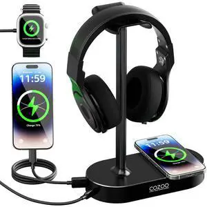 Headphone Stand with Fast Wireless Charging Pad and 2 USB Charging Ports, Suitable for Gaming, DJ, Wireless Earphone Accessories Headphone Stand with Fast Wireless Charging Pad and 2 USB Charging Ports, Suitable for Gaming, DJ, Wireless Earphone Accessories