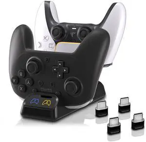 Controller Charger Dock for Switch 2 Pro, Nintendo Switch Pro, PS5 & Xbox Series X/S Dual Fast Charging Station with LED Indicator, Type-C Adapter, Compact Stand Controller Charger Dock for Switch 2 Pro, Nintendo Switch Pro, PS5 & Xbox Series X/S Dual Fast Charging Station with LED Indicator, Type-C Adapter, Compact Stand