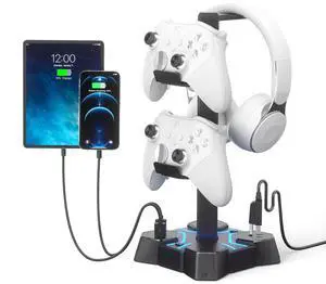 Headphone Stand with USB Charger, Controller Stand for Desk, Headphone Holder with 2 USB Charging Ports and 3 AC Outlets, Accessories for Desktop(Black) Headphone Stand with USB Charger, Controller Stand for Desk, Headphone Holder with 2 USB Charging Ports and 3 AC Outlets, Accessories for Desktop(Black)