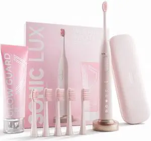 Sonic Lux Pink Electric Toothbrush for Adults Luxury Rechargeable Sonic Electric Toothbrush with Travel Case with GlowGuard Nano-Hydroxyapatite Whitening Toothpaste & 6 Brush Heads Sonic Lux Pink Electric Toothbrush for Adults Luxury Rechargeable Sonic Electric Toothbrush with Travel Case with GlowGuard Nano-Hydroxyapatite Whitening Toothpaste & 6 Brush Heads