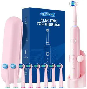 Electric Toothbrush for Adults, 8 Brush Heads (2 Types) & Travel Case, 5 Cleaning Modes Rechargeable Power Toothbrush with 2-Minute Smart Timer, Pink Electric Toothbrush for Adults, 8 Brush Heads (2 Types) & Travel Case, 5 Cleaning Modes Rechargeable Power Toothbrush with 2-Minute Smart Timer, Pink