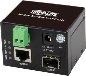 TRIPP LITE Industrial Heavy-Duty Network Copper Ethernet to Fiber Optic Unmanaged SFP Transceiver Media Converter Extender, SFP to RJ45, 10/100/1000 Mbps, DC Power, 2-Year Warranty (N785-I01-SFP-DU) TRIPP LITE Industrial Heavy-Duty Network Copper Ethernet to Fiber Optic Unmanaged SFP Transceiver Media Converter Extender, SFP to RJ45, 10/100/1000 Mbps, DC Power, 2-Year Warranty (N785-I01-SFP-DU)