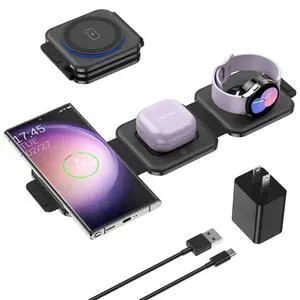 Travel Charger for Samsung Multi Devices, Foldable 3 in 1 Wireless Charging Station Fast Charging Stand/Pad Compatible for Samsung Galaxy S25/S24/S23/Note20 GalaxyWatch8/7/6 Galaxy Buds4 Travel Charger for Samsung Multi Devices, Foldable 3 in 1 Wireless Charging Station Fast Charging Stand/Pad Compatible for Samsung Galaxy S25/S24/S23/Note20 GalaxyWatch8/7/6 Galaxy Buds4