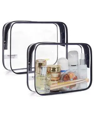 Clear Toiletry Bag, 2 Pack TSA Approved Travel Toiletry Bag Carry on Travel Accessories Bag Airport Airline Quart Size Bags Water Repellent Makeup Cosmetic Bag for Women (Black-2pcs) Clear Toiletry Bag, 2 Pack TSA Approved Travel Toiletry Bag Carry on Travel Accessories Bag Airport Airline Quart Size Bags Water Repellent Makeup Cosmetic Bag for Women (Black-2pcs)
