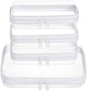 4 pcs Clear Zipper Pouches,Hard Shell Zipper Case, Toiletry Bag for Travel, CLear Diaper Bag, Toiletry Pouch, Travel Organizer, Cosmetic Bag,Toy Storage Bins (M+3S) 4 pcs Clear Zipper Pouches,Hard Shell Zipper Case, Toiletry Bag for Travel, CLear Diaper Bag, Toiletry Pouch, Travel Organizer, Cosmetic Bag,Toy Storage Bins (M+3S)