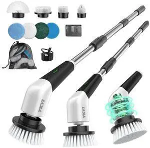 Electric Spin Scrubber, Cordless Power Scrubber Cleaning Tool with 8 Replaceable Heads and Extension Handle for Bathroom, Tub, Tile, Floor, Grout and Car (White) Electric Spin Scrubber, Cordless Power Scrubber Cleaning Tool with 8 Replaceable Heads and Extension Handle for Bathroom, Tub, Tile, Floor, Grout and Car (White)