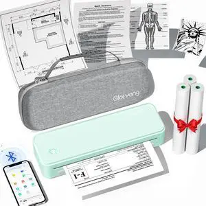 Inkless Portable Printer for Travel, Wireless Thermal Printer Supports 8.5 x 11 Inch Thermal Paper, Bluetooth Machine Includes Carry Case and 3 Rolls of Paper Kit, Green Inkless Portable Printer for Travel, Wireless Thermal Printer Supports 8.5 x 11 Inch Thermal Paper, Bluetooth Machine Includes Carry Case and 3 Rolls of Paper Kit, Green