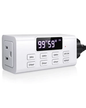 Indoor Countdown Timer Outlet, Auto Shut Off Timers with Large Screen,Customize Countdown,Repeat and Memory Function, Plug In Timers for Electrical Outlet for Charger Lights, 3-Prong 15A/1875W Indoor Countdown Timer Outlet, Auto Shut Off Timers with Large Screen,Customize Countdown,Repeat and Memory Function, Plug In Timers for Electrical Outlet for Charger Lights, 3-Prong 15A/1875W