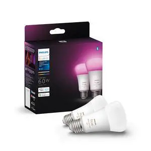 Smart 60W A19 LED Bulb - White and Color Ambiance Color-Changing Light - 2 Pack - 800LM - E26 - Indoor - Control with Hue App - Works with Alexa, Google Assistant and Apple Homekit Smart 60W A19 LED Bulb - White and Color Ambiance Color-Changing Light - 2 Pack - 800LM - E26 - Indoor - Control with Hue App - Works with Alexa, Google Assistant and Apple Homekit