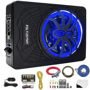 1200W 10" Slim Under Seat Powered Car Subwoofer, High/Low Level Input, Car/Truck Audio Sub Built-in Amplifier amp Combo Package, with Blue LED Light 1200W 10" Slim Under Seat Powered Car Subwoofer, High/Low Level Input, Car/Truck Audio Sub Built-in Amplifier amp Combo Package, with Blue LED Light