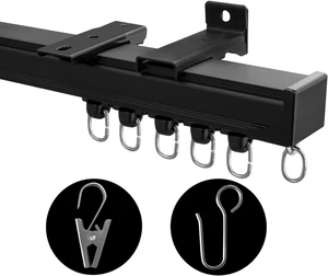 Ceiling Curtain Track, Heavy Duty Curtain Tracks System for Room Divider, Wall Mount Sliding Curtain Rail with Clip and Hooks Set for Living Room, Bedroom, Shower, Outdoor, Black, 15ft-18ft Ceiling Curtain Track, Heavy Duty Curtain Tracks System for Room Divider, Wall Mount Sliding Curtain Rail with Clip and Hooks Set for Living Room, Bedroom, Shower, Outdoor, Black, 15ft-18ft