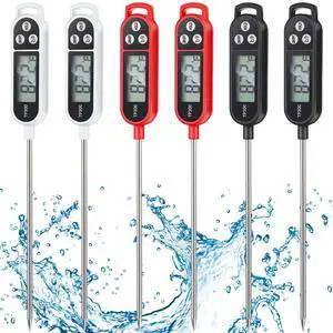 6 Pcs Instant Read Meat Thermometer with Long Probe 9.65 Inch Kitchen Cooking Food Candy Waterproof Digital Thermometer for BBQ Water Milk Yogurt Liquid (Round&Square Ring,Black,White,Red) 6 Pcs Instant Read Meat Thermometer with Long Probe 9.65 Inch Kitchen Cooking Food Candy Waterproof Digital Thermometer for BBQ Water Milk Yogurt Liquid (Round&Square Ring,Black,White,Red)