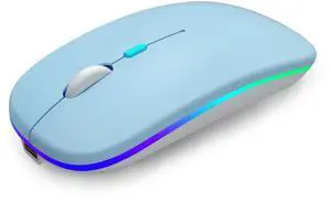 Wireless Bluetooth Mouse, Rechargeable, Dual Mode Bluetooth 5.2 & 2.4G USB, LED Lights, Slim, Silent, Portable Computer Mouse for Laptop, PC, MacBook, iPad, Tablet (Blue) Wireless Bluetooth Mouse, Rechargeable, Dual Mode Bluetooth 5.2 & 2.4G USB, LED Lights, Slim, Silent, Portable Computer Mouse for Laptop, PC, MacBook, iPad, Tablet (Blue)
